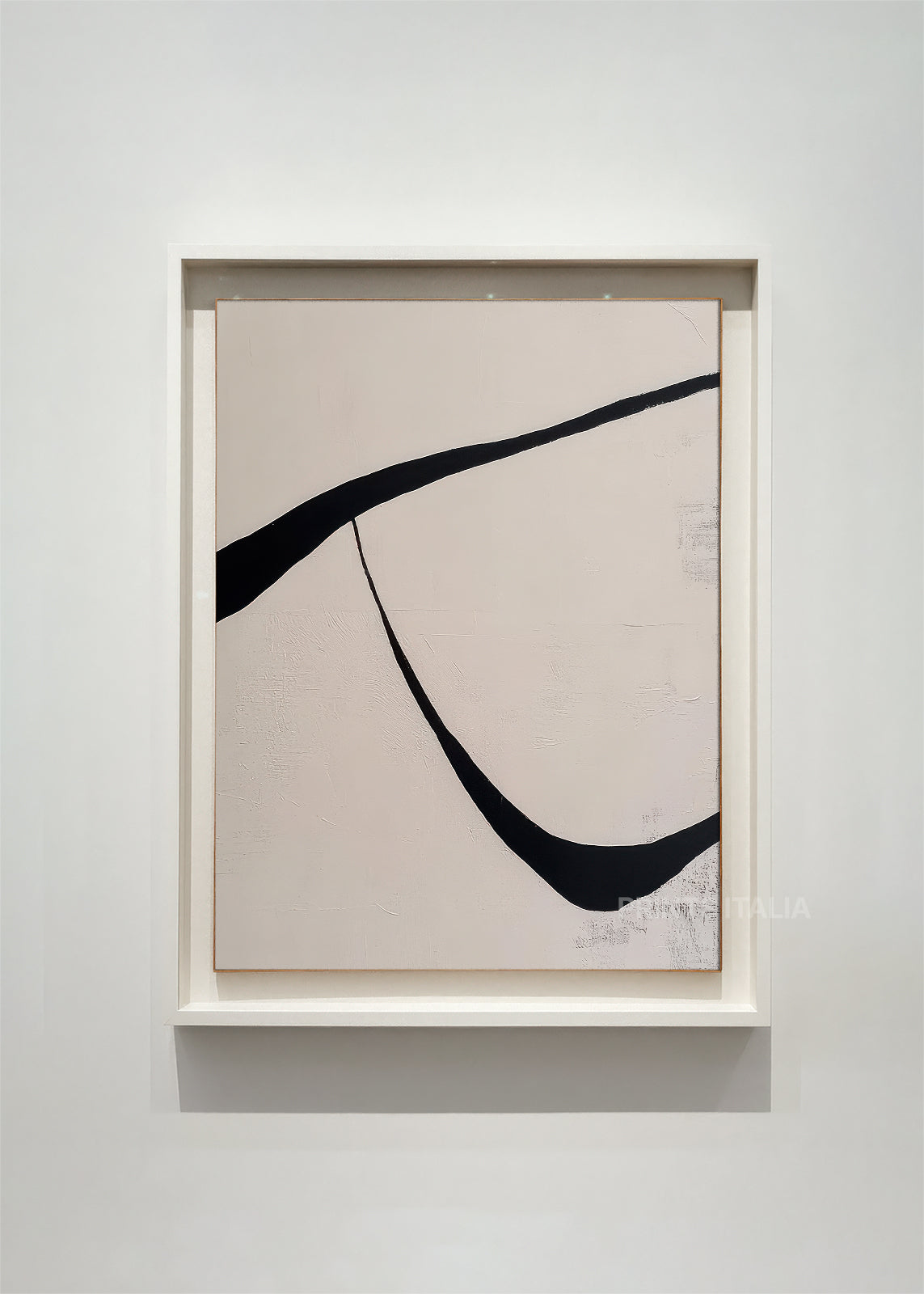 VELORA Japandi abstract art print framed – sweeping black brushstrokes on natural linen background