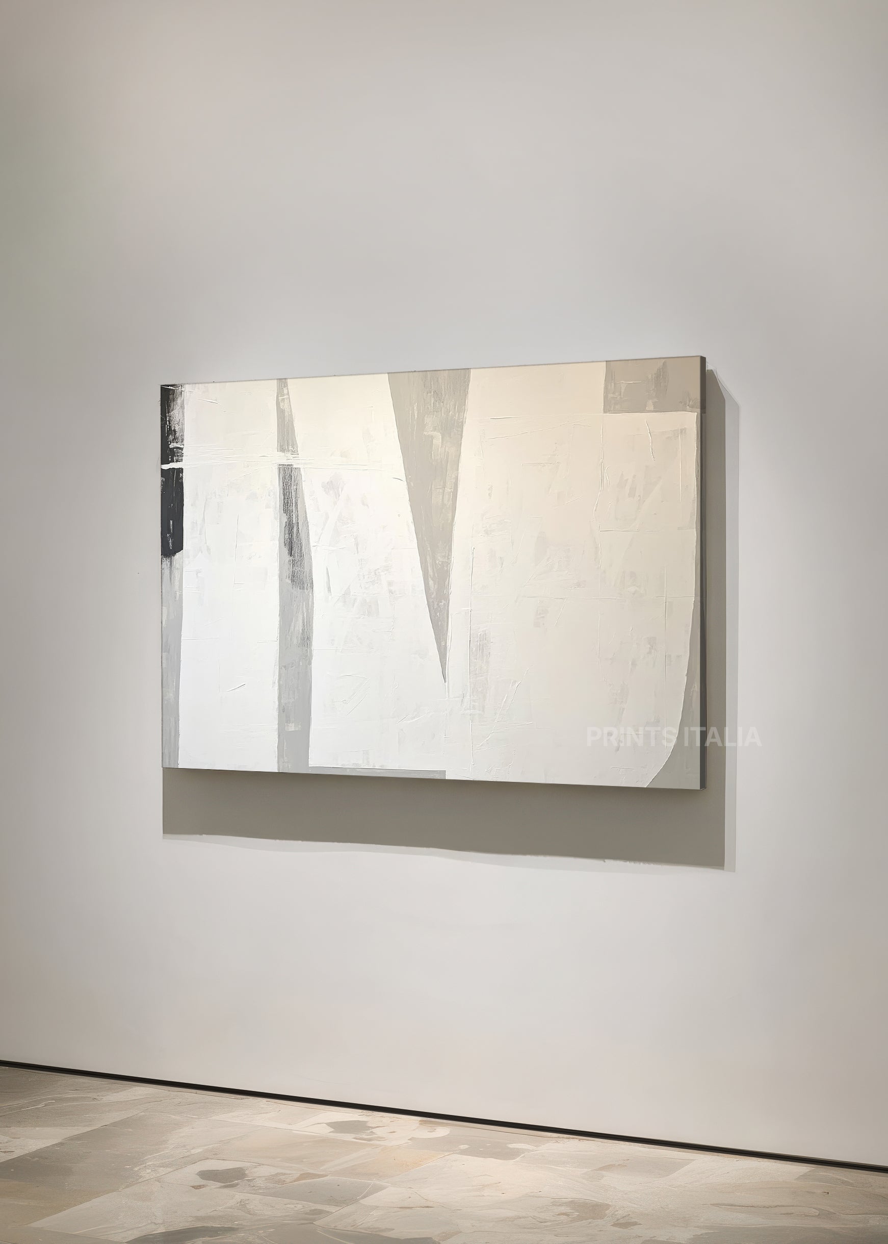 VELU abstract print – serene minimalist composition with peaceful gray and cream horizontal bands