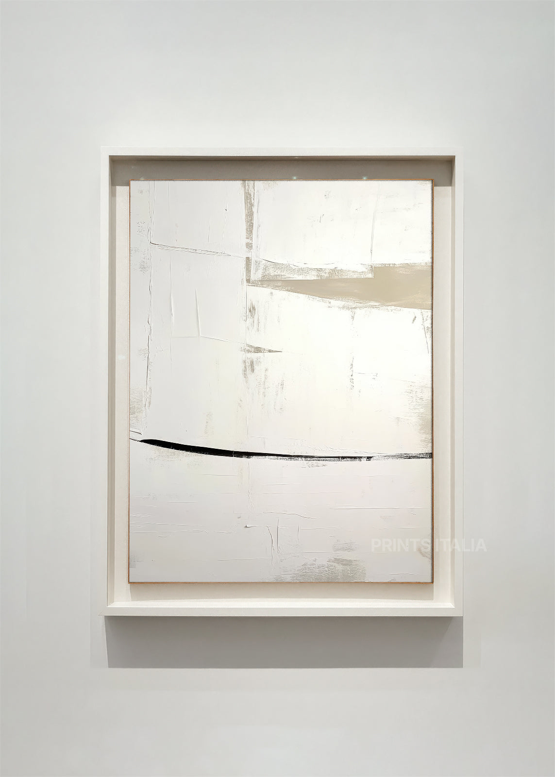 VIRELA abstract art print framed – layered white and beige planes with sand accents and delicate linear details