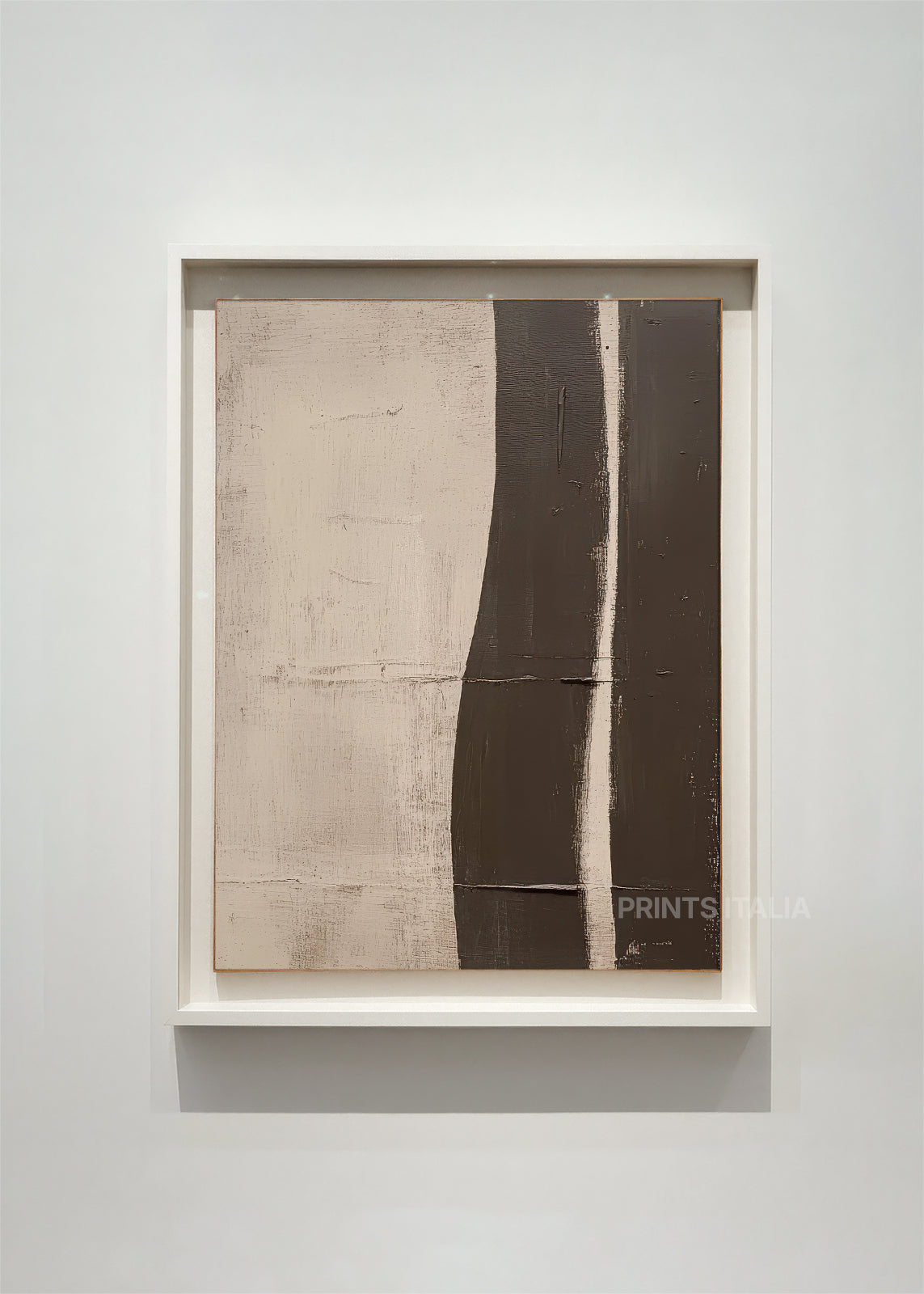 VUNA abstract art print framed – bold brown shapes with sand and ivory tones in a modern composition