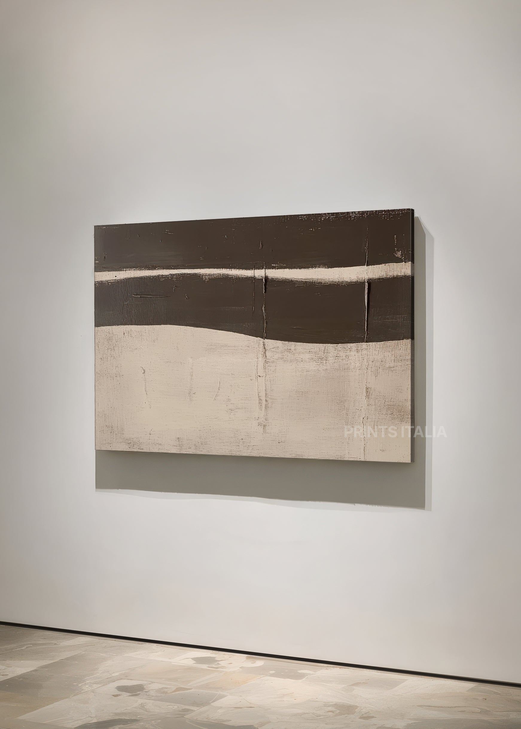 Angled view of VUNA abstract print – organic brown forms on beige background - digital download