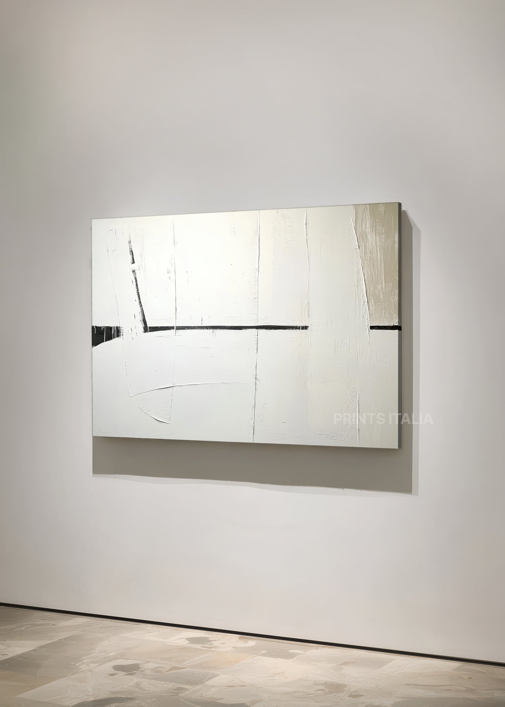 art print featuring pure white minimalist composition with bold geometric interruptions