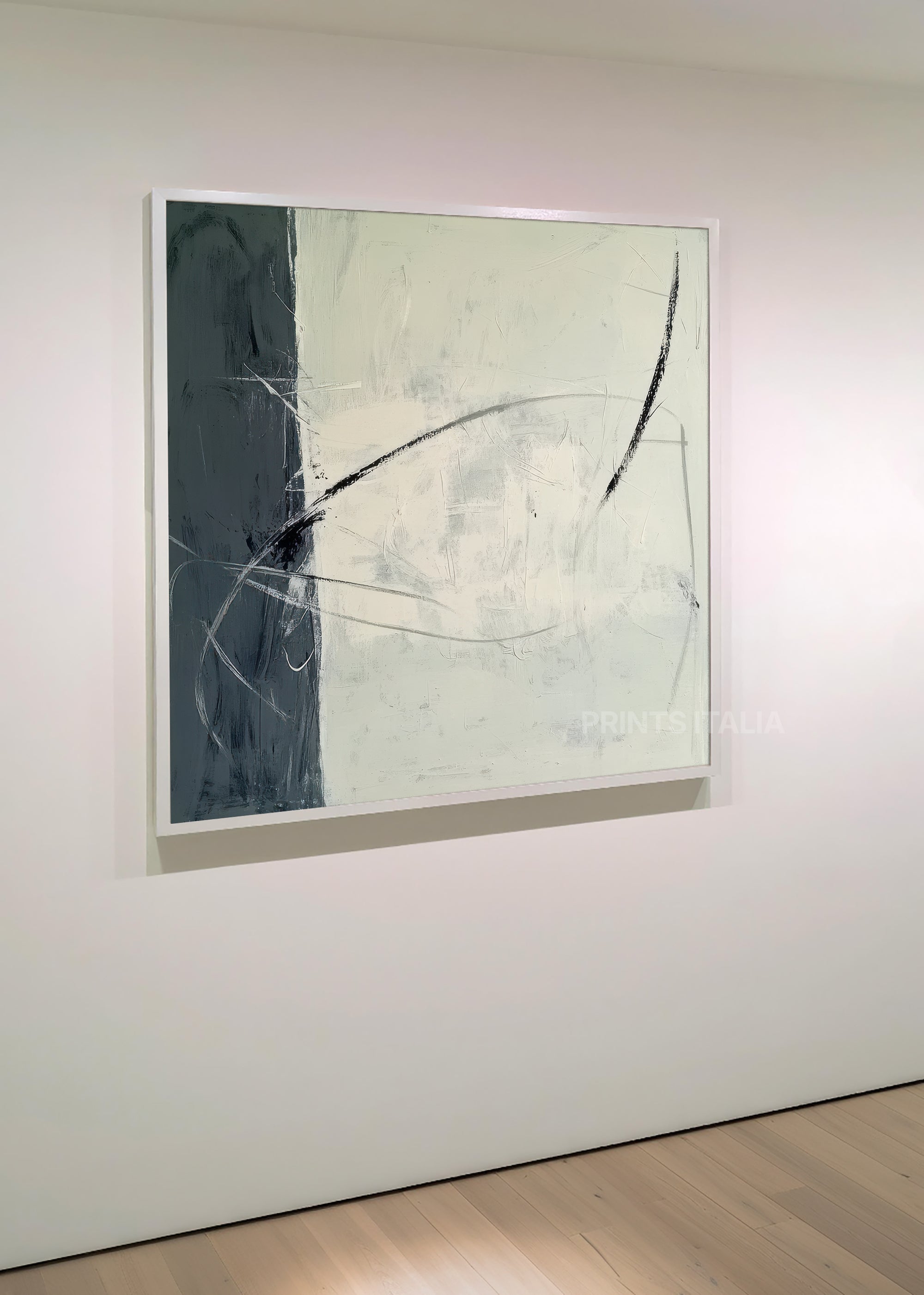 Close-up detail of Yara abstract artwork showing textured brushwork and geometric elements