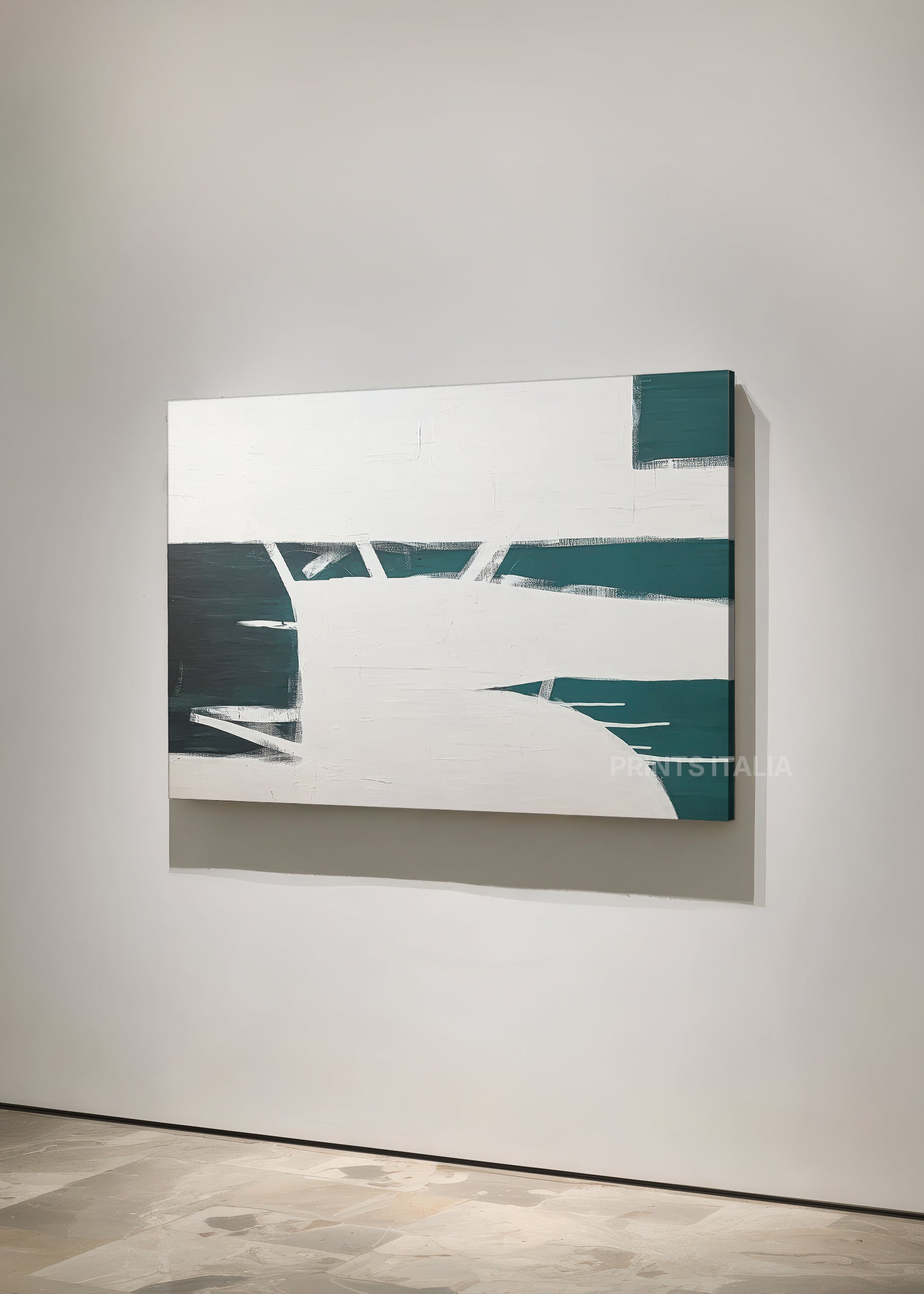 YUNARI print displayed in a contemporary gallery, highlighting its geometric contrast and sharp composition