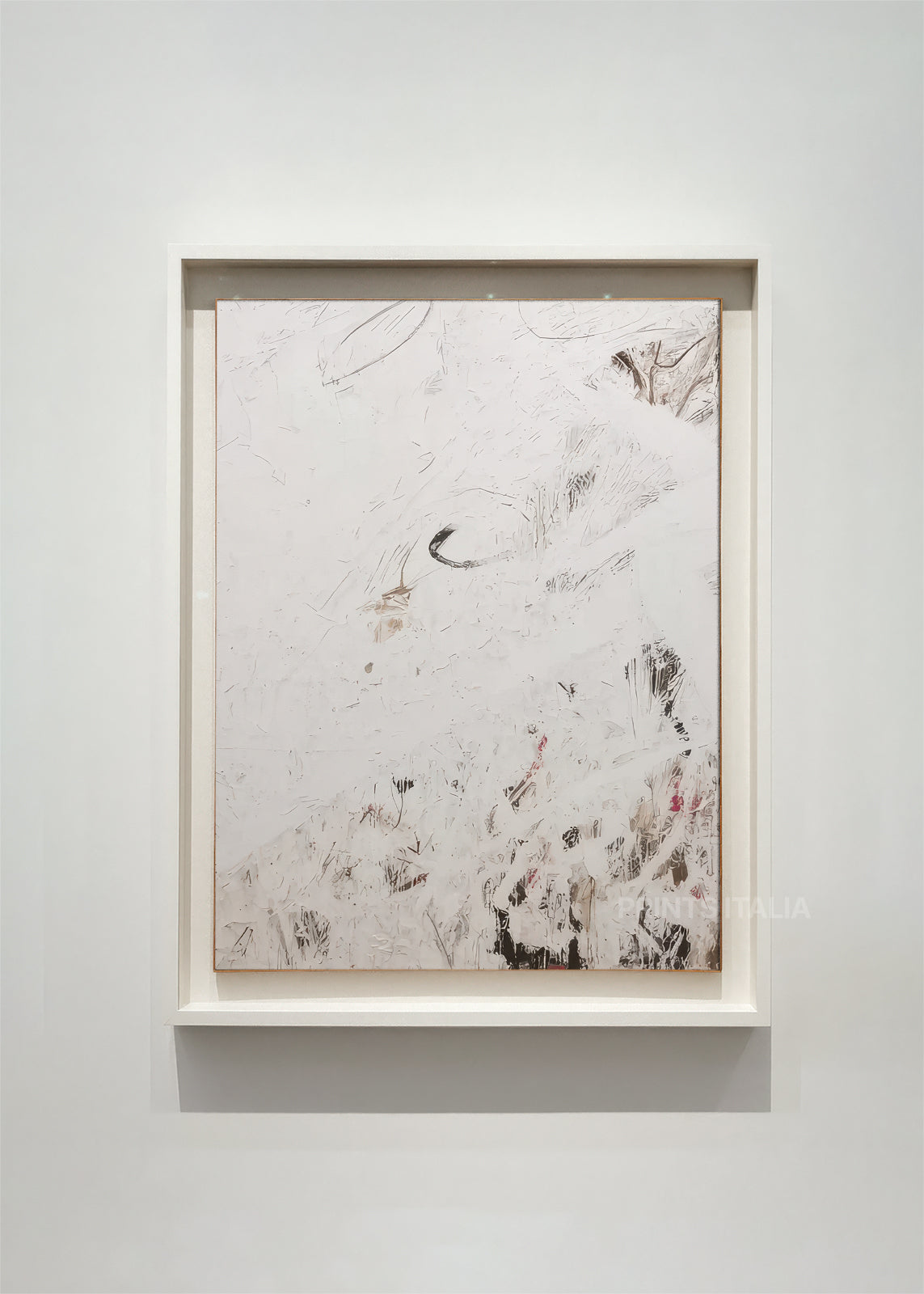 ZENEA – framed minimalist abstract art print featuring layered neutral tones and soft textures, displayed in a modern gallery setting