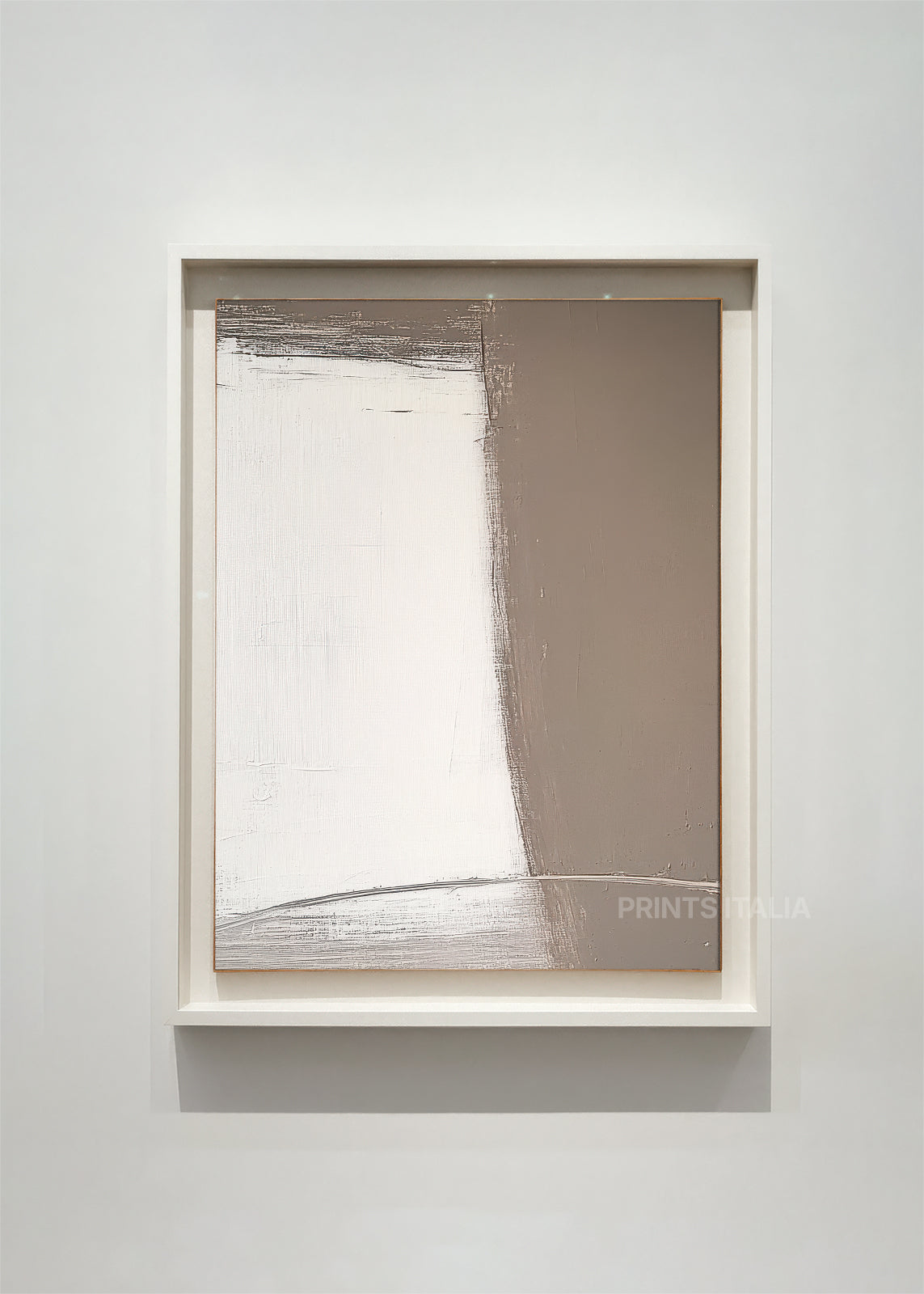 ZENIR abstract art print framed – broad ivory and taupe fields with soft linear texture