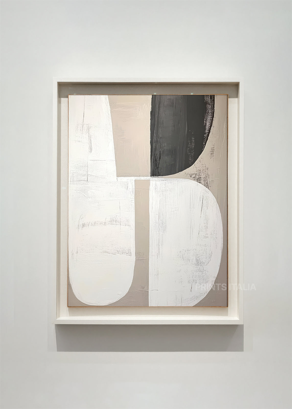 ZEVA – framed organic abstract art print with flowing neutral shapes in cream, beige, and charcoal