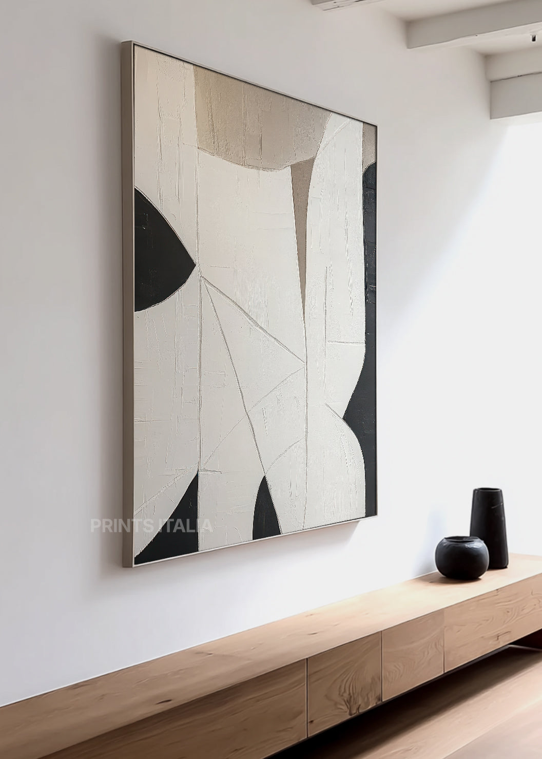 ZORELL abstract print styled in a minimalist space, emphasizing its geometric forms and sophisticated composition